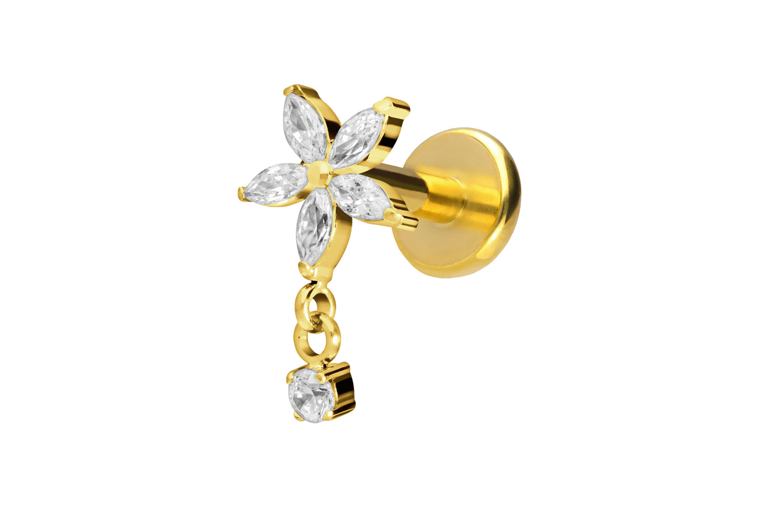 Titan Labret Piercing mit Push Fit KRISTALLBLUME + KRISTALL